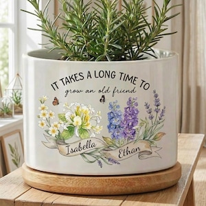 Det tar lång tid att odla en gammal vän Anpassad kruka, Personlig bästa vän födelsedagspresent, Födelsemånad blomkruka, Vänskapspresenter kruka
