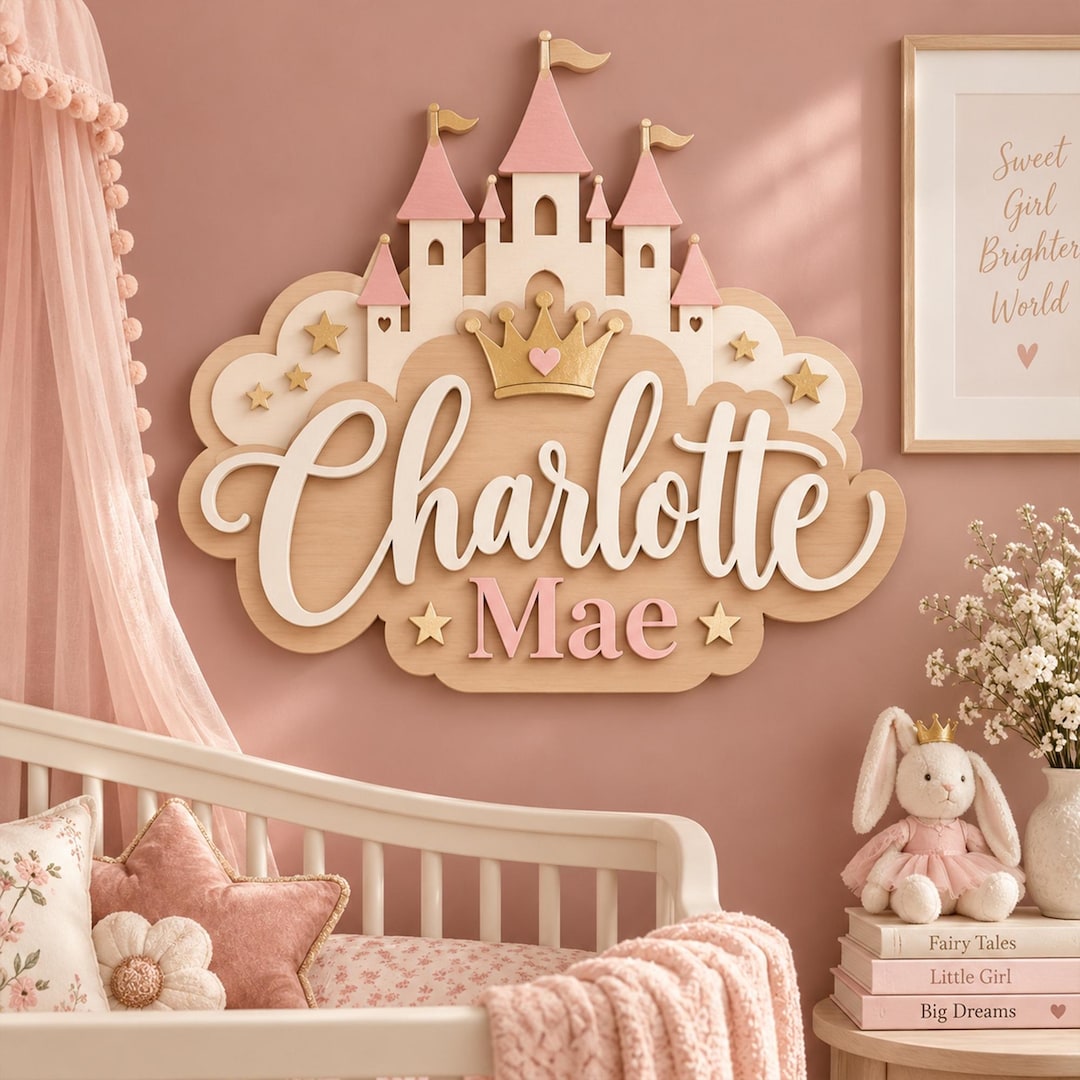 Personalized Princess Nursery Name Sign, Castle Baby Girl Wall Decor ...
