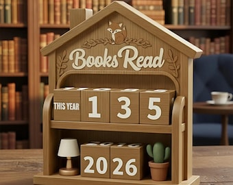 Stojak na książki w stylu vintage, drukowany w 3D, książki przeczytane w tym roku, prezent dla miłośników książek, dekoracja półki na książki, stylowo śledź swoją podróż czytelniczą