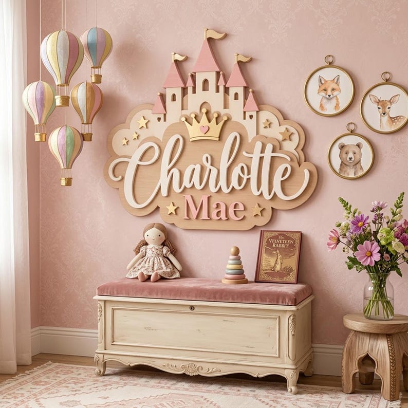Personalized Princess Nursery Name Sign, Castle Baby Girl Wall Decor ...