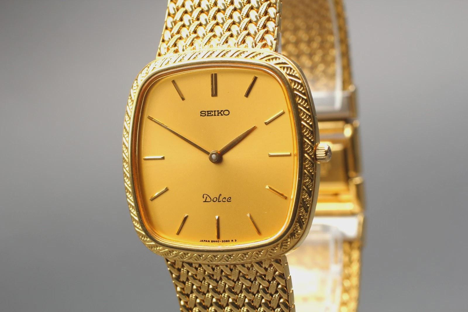 【稼働】SEIKO Dolce ドルシェ 8N40-5040 金メッシュ Near MINT] Vintage SEIKO Dolce 8N40-5040 Gold Quartz Men's Watch
