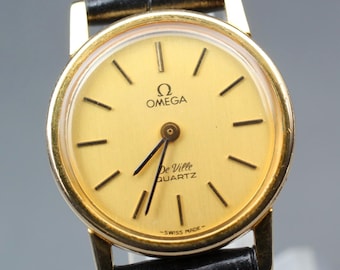 Vintage Omega De Ville Cal.1378 Square Gold Dial 30mm Qz Men's