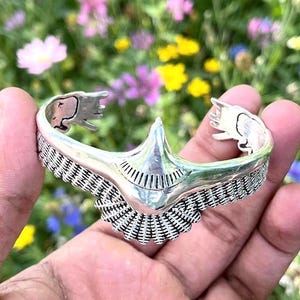 Handmade 925 Sterling Silver Eagle Cuff Bracelet Native Inspired Bird Bangle Statement Jewelry Gift|