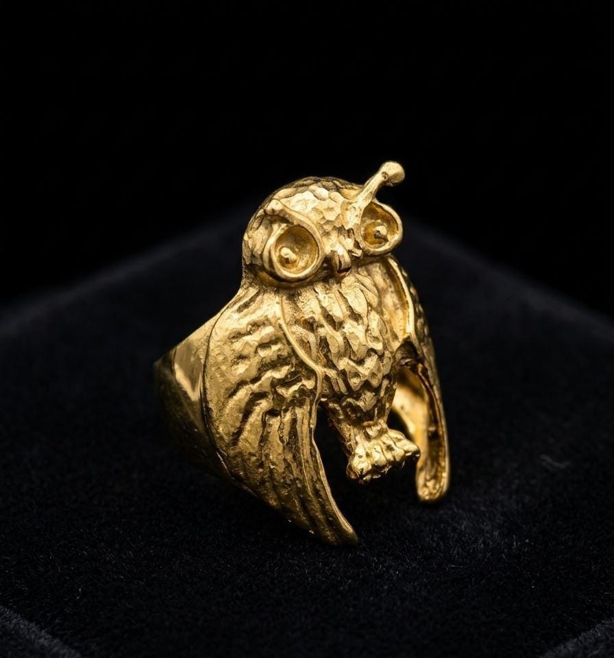 Brass Owl Ring: Gothic Bohemian Jewelry