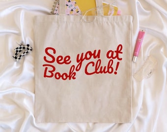 Bolso de tela «Nos vemos en el club de lectura» – Regalo para amantes de los libros, bolso de lona para clubes de lectura, bolso para clubes de lectura literarios, bolso para bibliotecas y amantes de los libros.