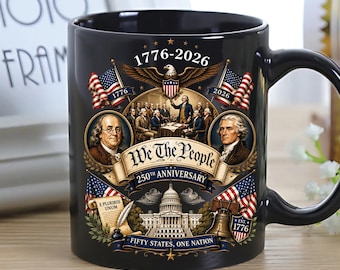 Taza del 250 aniversario de Estados Unidos (1776-2026), taza con efecto de impresión 3D, taza de café patriótica "We The People"