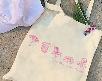 Bolso de mano personalizado con diseño costero – Bolso de lona con estética playera personalizada, ideal para vacaciones de verano, un bonito regalo costero para mujer.