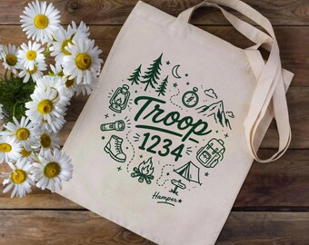 Personalized Scout Tote Bag, Custom Troop Camping Canvas Tote, Girl Scout Leader Gift, Outdoor Adventure Everyday Bag