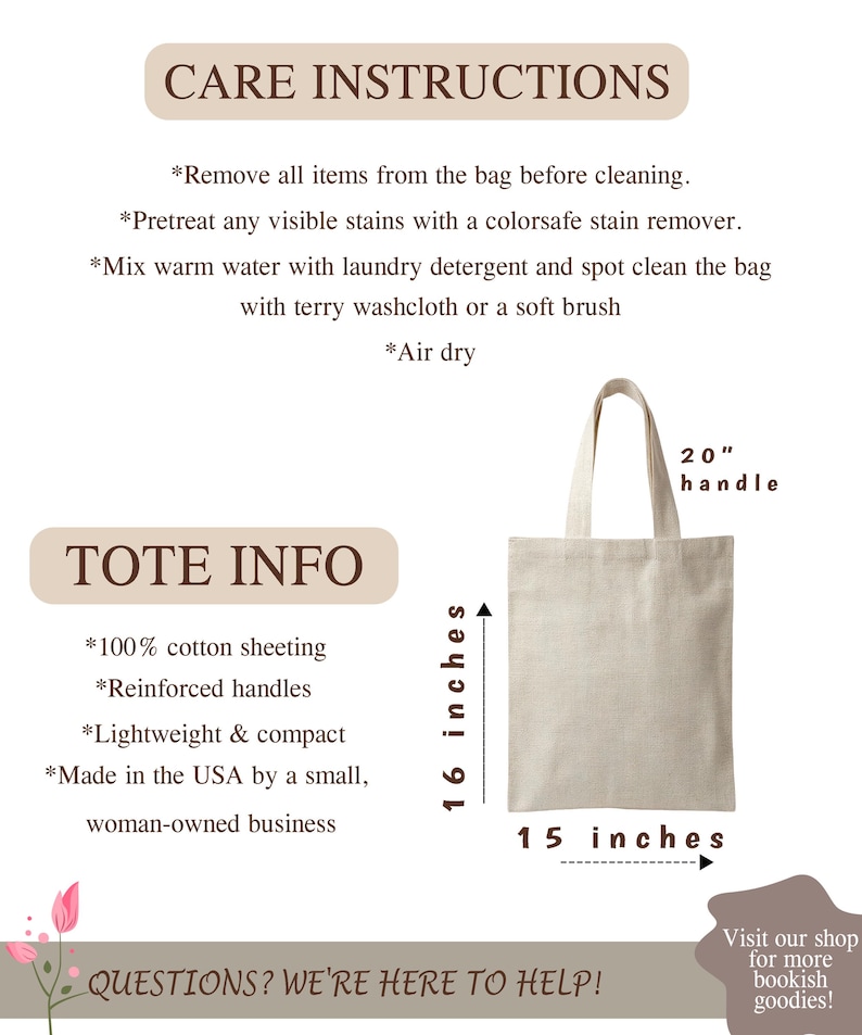 Puede incluir: Un bolso tote beige con un asa de 51 cm. La bolsa mide 41 cm de alto y 38 cm de ancho, hecha de 100% algod&oacute;n con asas reforzadas. La imagen incluye instrucciones de cuidado e informaci&oacute;n sobre el bolso.