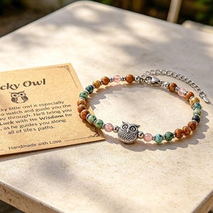 Lucky Owl Bracelet  Handmade Protection Blessing Jewelry, Gift for Women Birthday Graduation