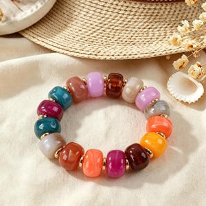 Bracelet de perles acryliques épaisses colorées, bijoux d'été bohème élastique extensible pour femme