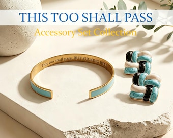 This Too Shall Pass Accessories Set, Elegant Inspirational Gift for Her, Personalized Statement Jewelry
