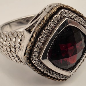 Sterling Silver 14K Gold Ruby Diamond Ring Size 7 4.42ct Ruby 0.12ct Diamond 10g Statement Ring