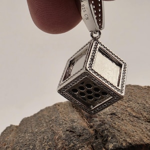 925 Sterling Silver Cube Pendant | CZ Inlay | Milgrain Border | Heavy 18g