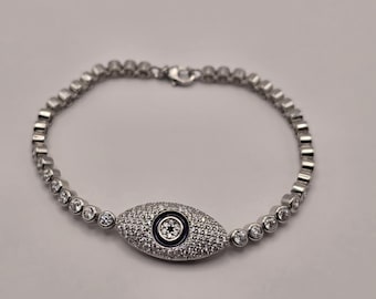 Bracciale con occhio di Allah in argento sterling, catena tennis con pavé di zirconi in argento 925
