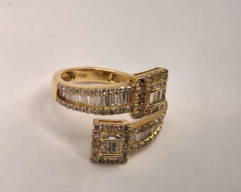 14K Yellow Gold Diamond Statement Ring, 0.94ct Natural Diamond, Size 7 (3.6g)