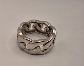 Anello a fascia in argento sterling con maglia cubana, catena larga lucida, stile 925, taglia 7