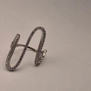 Sterling Silver CZ Pave Paperclip Ring, Tall Open Loop Band 925 Size 5.5