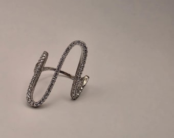 Sterling Silver CZ Pave Paperclip Ring, Tall Open Loop Band 925 Size 5.5