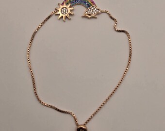 Bracciale Rainbow in argento sterling placcato oro rosa, catena a maglia fine regolabile 925