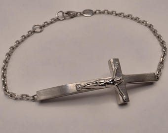 18K White Gold Crucifix Chain Bracelet, 7 Inch, 4.9g Solid Gold Religious Jewelry