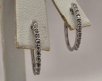 14K White Gold CZ Huggie Hoop Earrings (0.5 Inch, 1.4g)