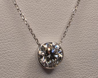 14K White Gold 1.1 CT Lab Diamond Solitaire Necklace, 18 Inch Chain