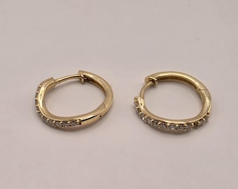 18K Yellow Gold CZ Huggie Hoop Earrings, 0.5 Inch, Fine Jewelry