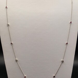 Sterling Silver Ruby Diamond Station Necklace – 35 Inch Layering Chain