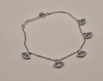 Bracciale con ciondolo occhio di Allah in argento sterling, catena pendente con zirconi a taglio marquise in argento 925