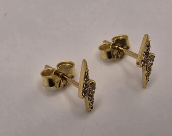 18K Yellow Gold Celestial Stud Earrings: Polished Fine Jewelry (0.6g)