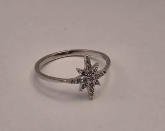 Anello a stella polare in argento sterling con zirconi cubici, sottile fede celeste in argento 925, taglia 7