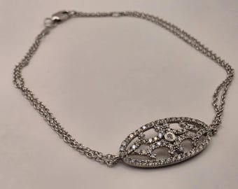 14K White Gold Diamond Filigree Bracelet – 7 Inch, 0.25 CT Natural Diamond