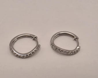 18K White Gold CZ Hoop Earrings, 0.5 Inch, 1.4g Cubic Zirconia Fine Jewelry