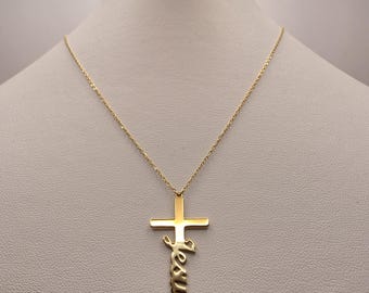 18K Yellow Gold Jesus Cross Pendant Necklace (16 Inch Chain)