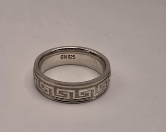 Anello a fascia in argento sterling con motivo a chiave greca, 925, taglia 7.