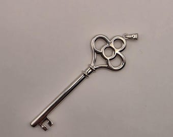 Ciondolo a chiave scheletro in argento sterling 925, collana vintage con charm vecchio stile