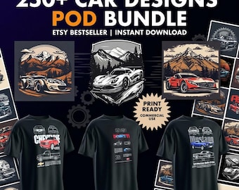 250+ Auto-T-Shirt-Designs-Bundle, Automobil-Grafikpaket (digitaler Download)