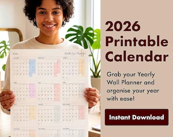 Planer 2026 Druckbarer Kalender | Minimalistischer Jahresplaner | Sofort Download PDF