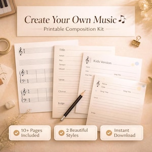 Music Composition Bundle, Songwriting Templates, Staff Paper, TAB, Piano Manuscript (A4 PDF Download)