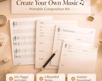 Music Composition Bundle, Songwriter Vorlagen, Staff Paper, TAB, Klavier Manuskript (A4 PDF Download)