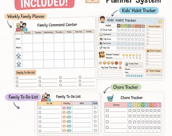 Familien Wochenplaner Bundle, Kinder Habit Tracker, Haushaltstabelle (A4 PDF PNG)