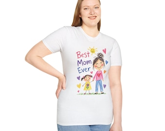 Mama und Kind Skizze T-Shirt | "Handgezeichnetes ""Mom Ever"" Baumwoll-T-Shirt."