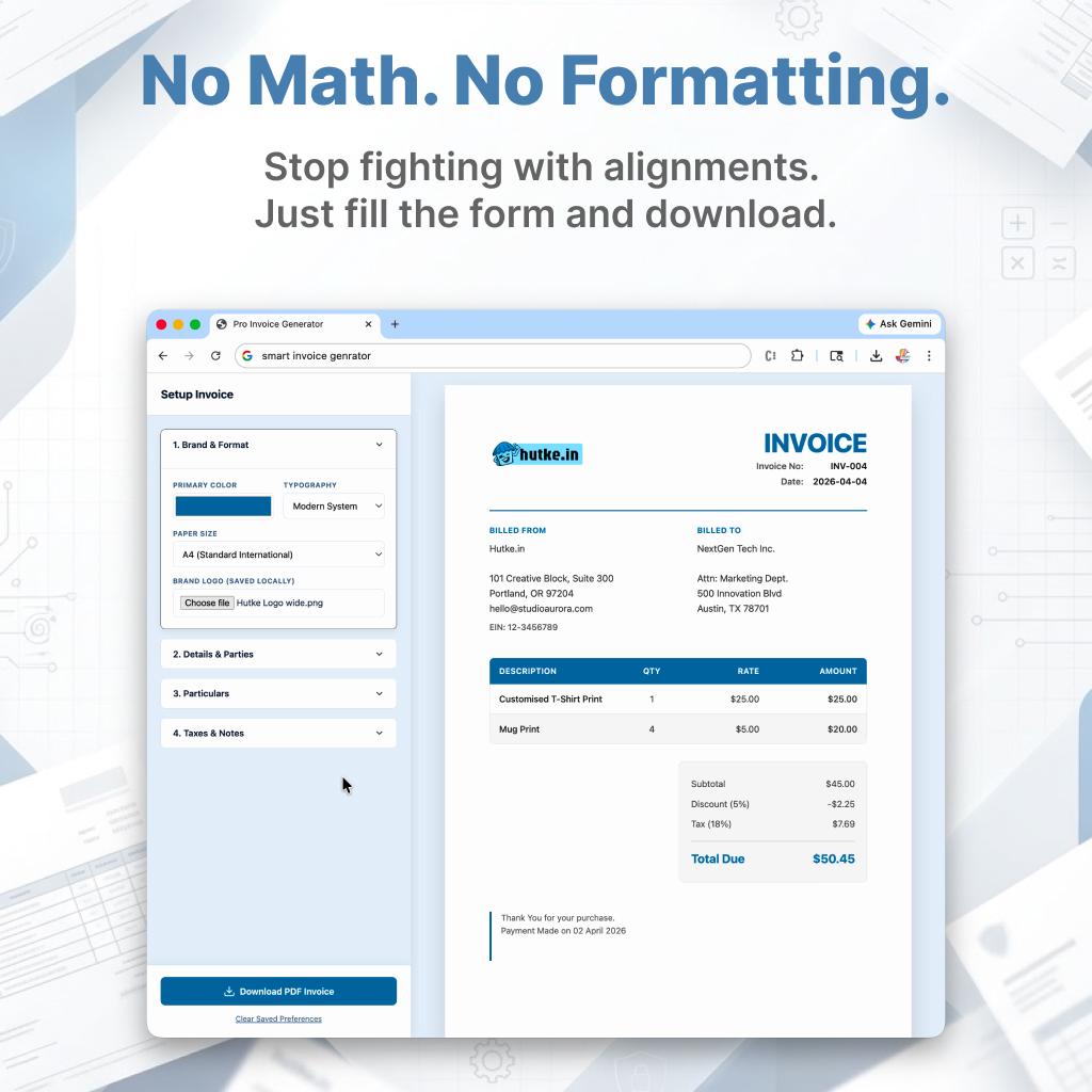 Smart Invoice Generator | Auto-calculating HTML Template - Offline ...