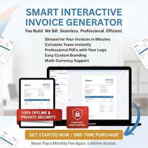 Smart Interactive Invoice Generator | Auto-Calculating HTML Template | Offline Small Business Billing Tool | Invoice PDF Maker