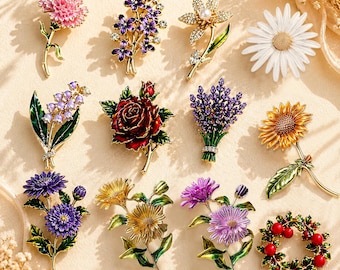 Scegli la tua spilla con il fiore di nascita, spilla floreale per 12 mesi, gioiello del mese di nascita, spilla floreale personalizzata, regalo di compleanno personalizzato per lei