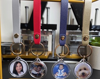 Custom Photo Acrylic Key Ring – Double Sided Personalised Keepsake with Faux Leather Strap