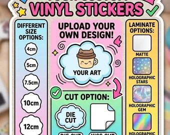 Custom Vinyl Stickers, Waterproof Custom Stickers Logo From Your Art, Personalised Die Cut Stickers, Holographic Kiss Cut Sticker Sheet