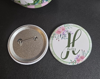 Personalised Monogram Magnet, Custom Rose Badge Pin, Sage Gingham Gift, Custom Coquette Monogram Badge, Grandmillenial Name Magnet