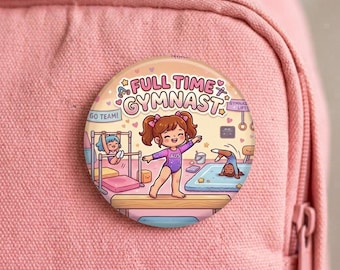 Customisable Gymnastics Badge | Chibi Gymnast Bag Pin, Round 58mm
